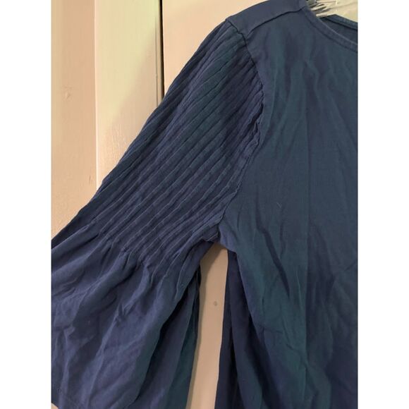 Lauren Ralph Lauren Top M Blue Boatnck Pleated 3/4 Bell Sleeve Bohochic Classic* - Picture 5 of 5